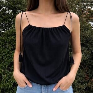 Artistix Tassel Strap Tank Top Black XSmall Ribbed Y2K Boho